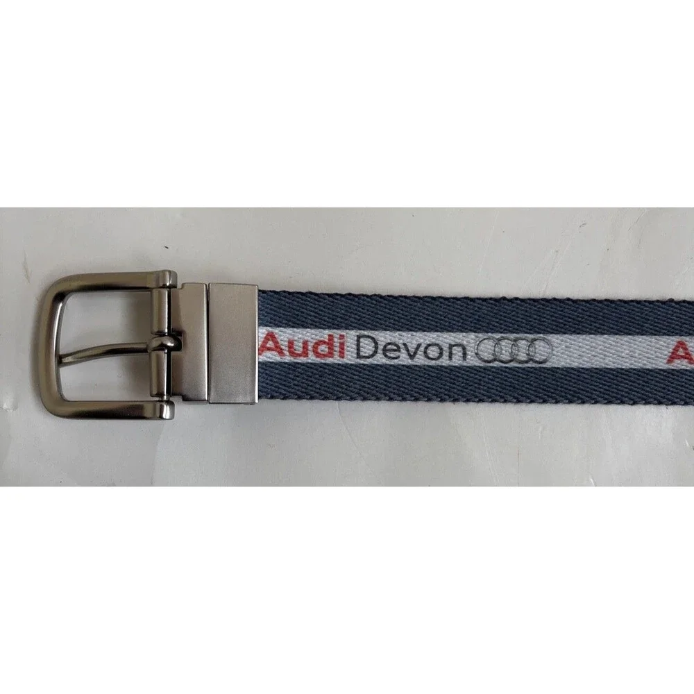 Mens Reversible Fox Head/Audi Devon 1.25” Wide Web & Leather Belt Size 44